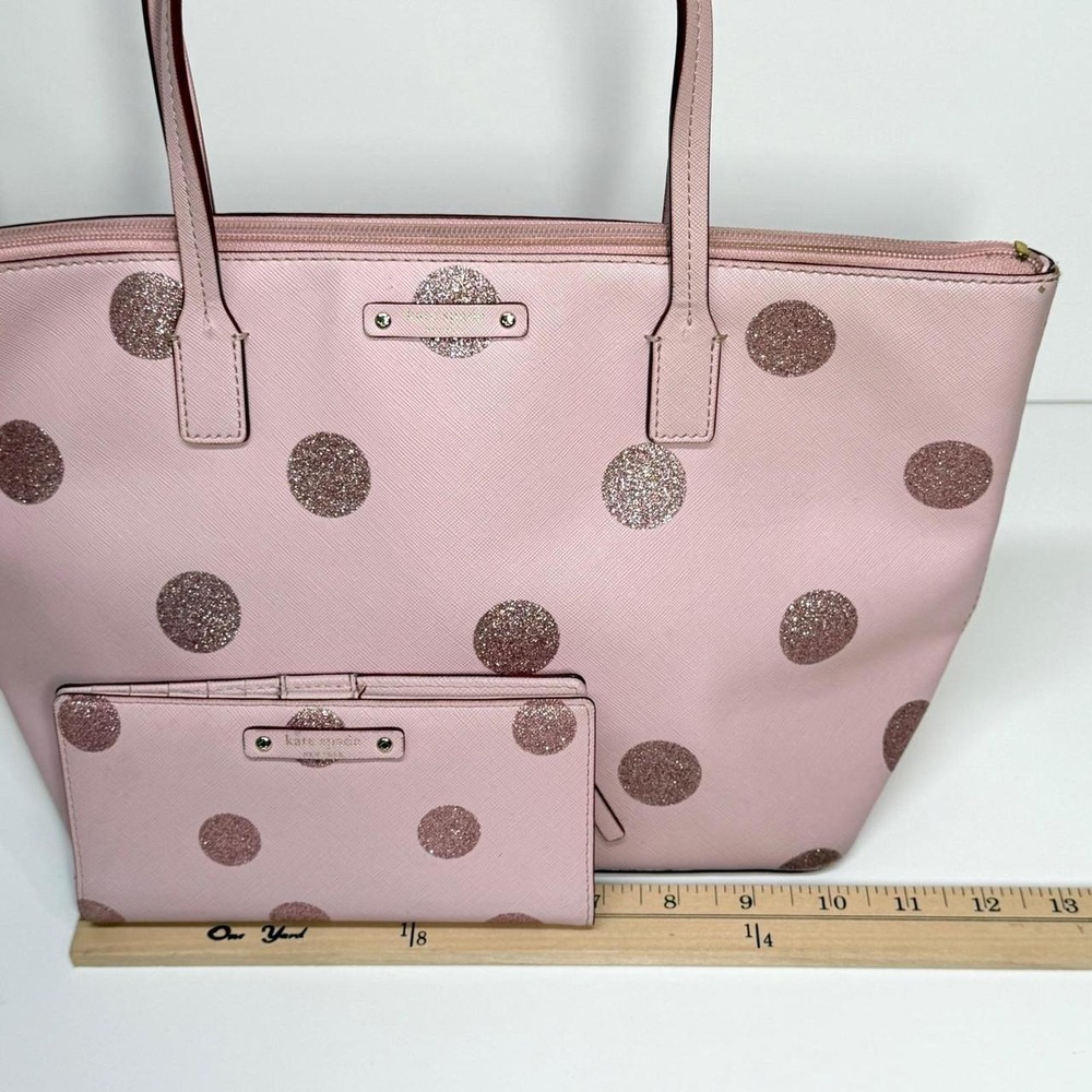Kate Spade Pink Glitter Polka Dot Tote Bag and Wallet Set Saffiano Leather - Picture 4 of 7